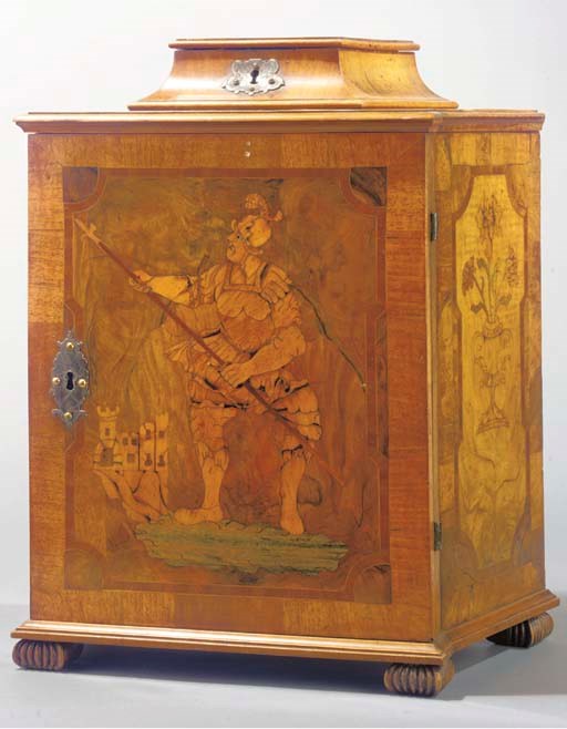 A South German walnut and marquetery table cabinet