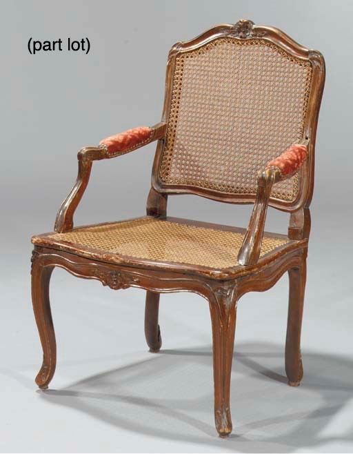 (4) A Louis XV beechwood fauteuil