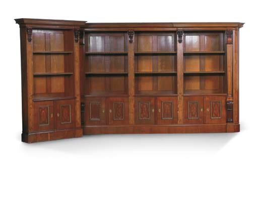 (2) A Viennese walnut, burr-birch and parcel-gilt bookcase