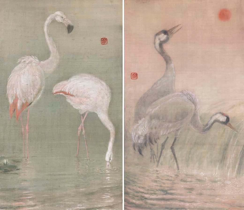 SIX PEINTURES SUR SOIE A MOTIFS DE VOLATILES, CHINE (AVEC CACHET)