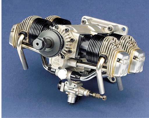 A fine horizontally opposed four cylinder glow plug aero engine,