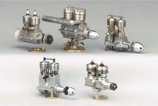 A collection of five twin cylinder air cooled engines,