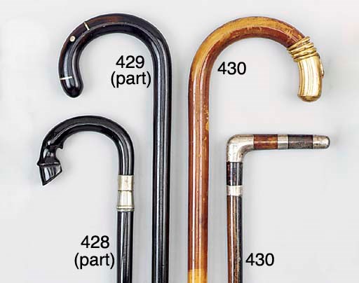 A Continental horn mounted ebonized walking stick