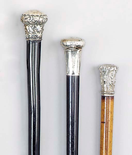 A silver mounted ebony cane