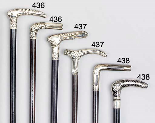 A Continental silver mounted hardwood walking cane