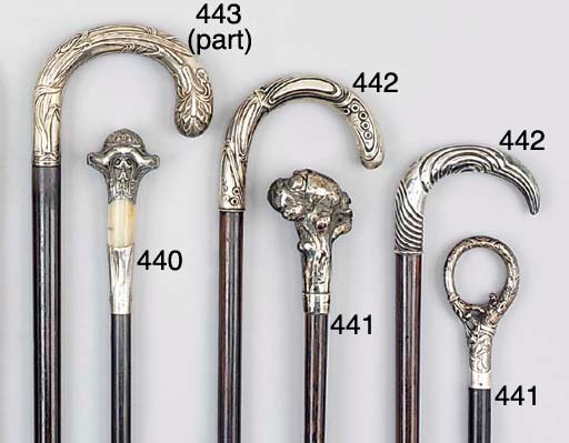 A Continental silver mounted rosewood walking stick