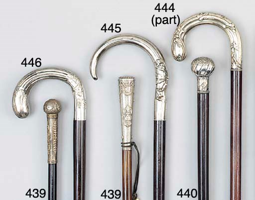 A Continental silver mounted hardwood walking stick