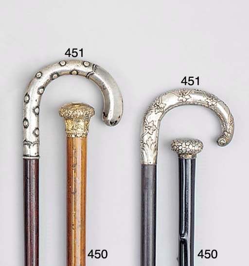 A Continental silver mounted hardwood walking stick