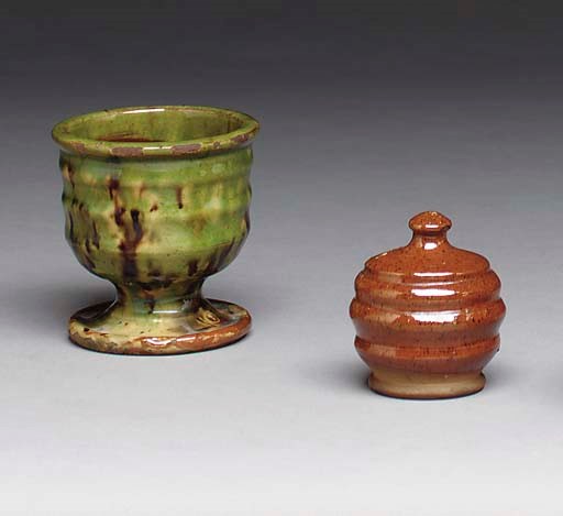 TWO GLAZED REDWARE ITEMS