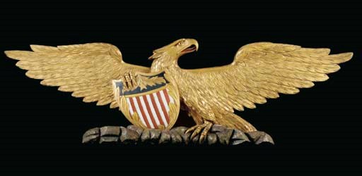 A CARVED GILDED AND POLYCHROMED SPREADWING AMERICAN EAGLE