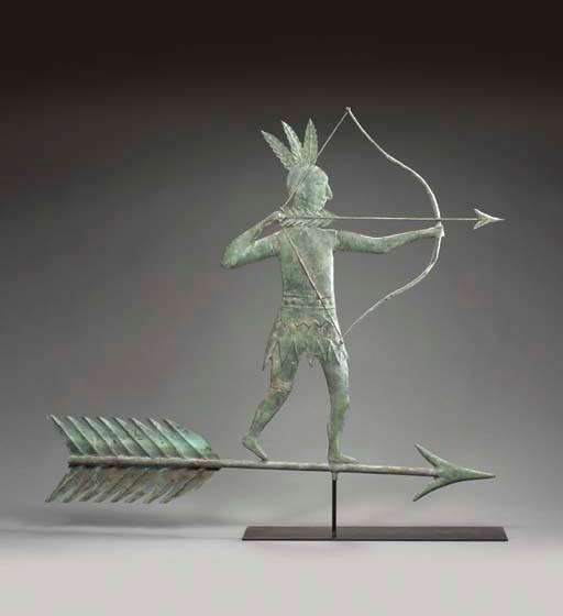 A CAST AND MOLDED COPPER AND ZINC INDIAN WEATHERVANE