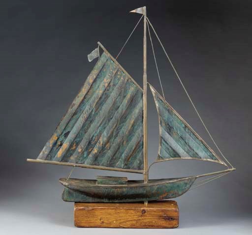 A MOLDED SHEET COPPER SAILBOAT WEATHERVANE