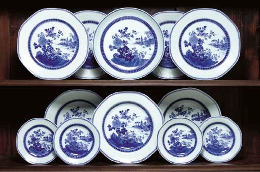 A BLUE AND WHITE PART DINNER SERVICE