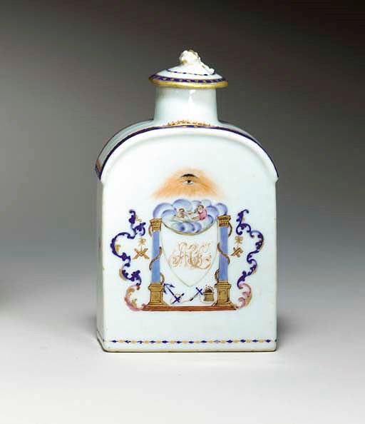 A MASONIC INITIALLED TEA CADDY AND COVER