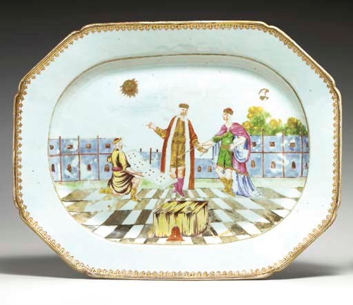 A FAMILLE ROSE MASONIC PLATTER