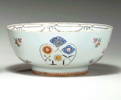A FAMILLE ROSE MASONIC PUNCHBOWL