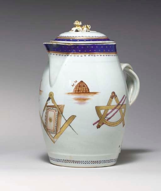 A MASONIC JUG AND COVER