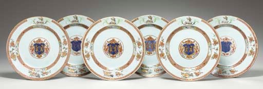 A SET OF SIX ARMORIAL PLATES