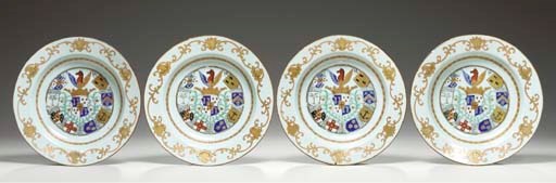 A SET OF FOUR ARMORIAL SOUP PLATES