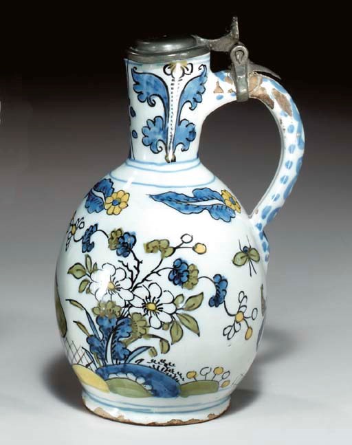 A PEWTER-MOUNTED FAYENCE ENGHALSKRUG