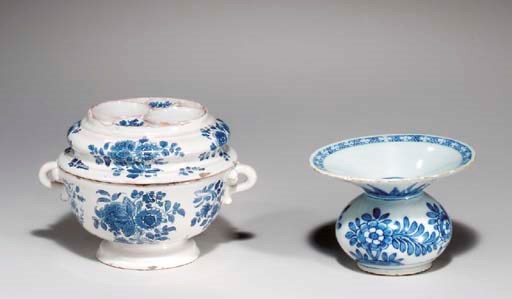 A DUTCH DELFT BLUE AND WHITE LADY'S SPITOON