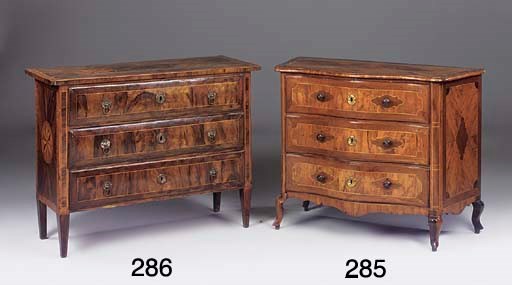 A NORTH ITALIAN WALNUT CROSSBANDED AND INLAID RECTANGULAR COMMODE