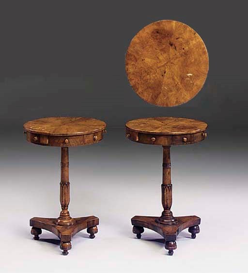 A PAIR OF MALTESE DRUM TOP OCCASIONAL TABLES