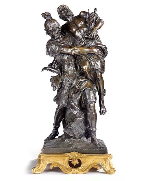 A CONTINENTAL BRONZE GROUP OF AENEAS, ANCHISES AND ASCANIUS