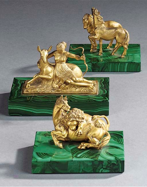 THREE SILVER-GILT ANIMALIER GROUPS