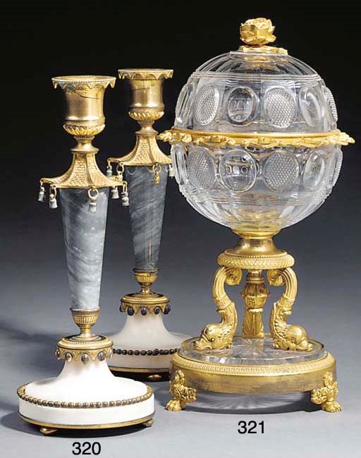 A CHARLES X GILT BRONZE AND CUT GLASS CONFITURIER