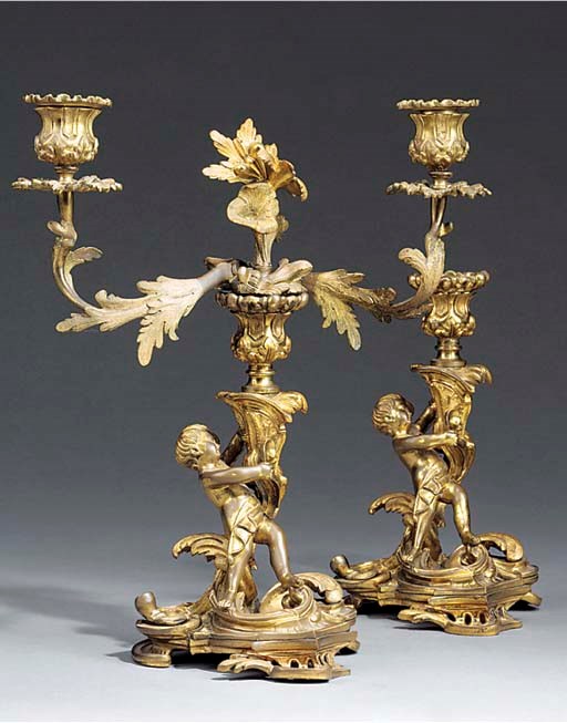 TWO WILLIAM IV GILT BRONZE CANDELABRA