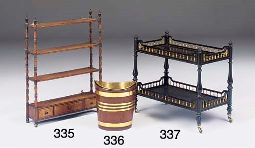 A VICTORIAN EBONISED AND IVORY SPINDLE GALLERIED TWO-TIER ETAGERE