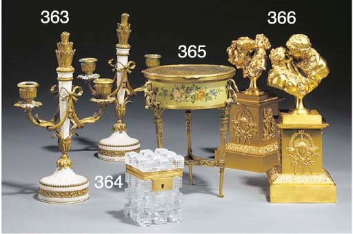 A FRENCH GILT METAL AND CUT GLASS BOX