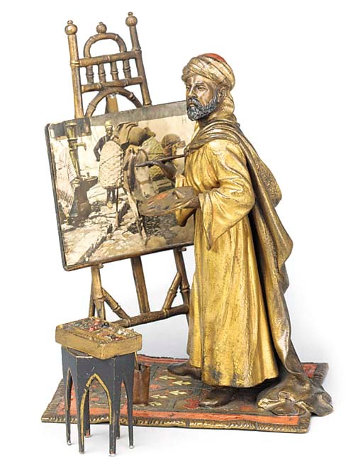 AN AUSTRIAN COLD PAINTED BRONZE OF AN ARTIST