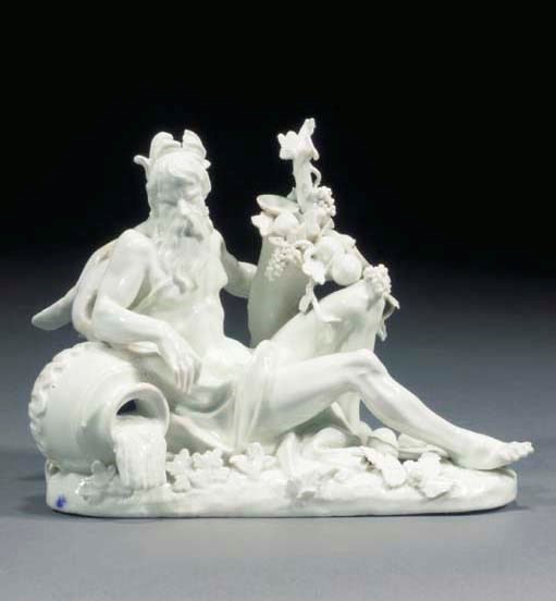 A Meissen white porcelain figure of a river god