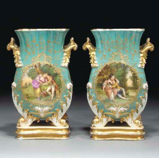 A pair of Paris turquoise-ground vases