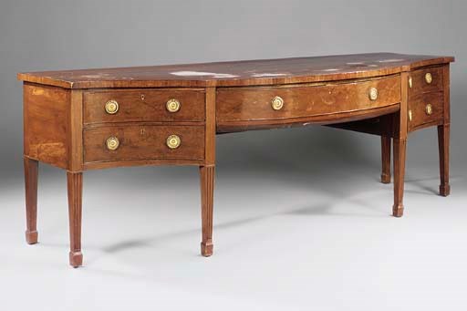 A LARGE MAHOGANY AND CROSSBANDED SIDEBOARD