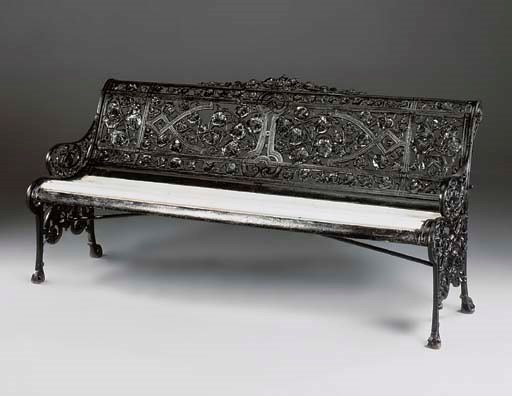 A Victorian painted cast iron Nasturtium pattern garden seat