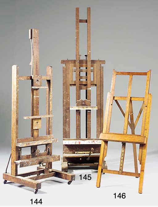 AN ENGLISH oak 'H' frame studio easel