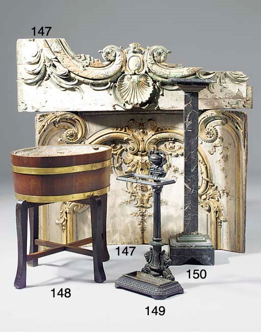 A carved, painted and gilded wood curved rectangular panel