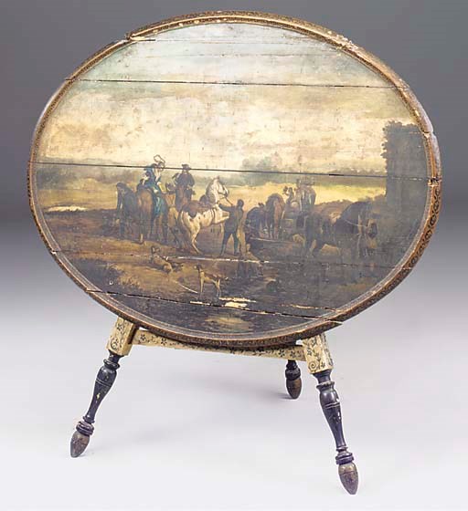 A DUTCH OVAL PAINTED TILT-TOP TABLE