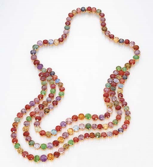 A COLOURFUL MULTI GEM-SET NECKLACE