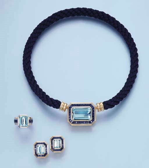 AN AQUAMARINE AND SAPPHIRE SUITE