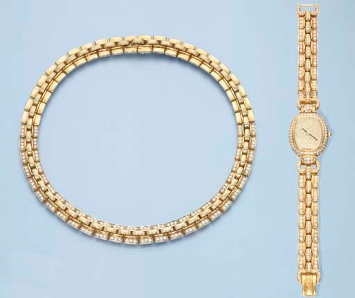 A LADY'S DIAMOND 'AUDEMARINE' WRISTWATCH AND NECKLACE, BY AUDEMARS PIGUET