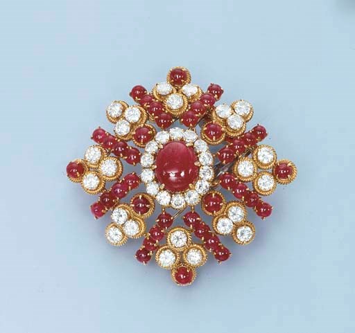 A RUBY AND DIAMOND BROOCH, BY VAN CLEEF & ARPELS