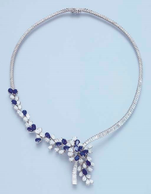 A SAPPHIRE AND DIAMOND NECKLACE
