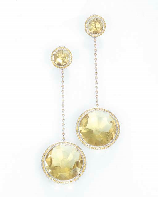 A PAIR OF DIAMOND AND GEM-SET EAR PENDANTS, BY MICHELE DELLA VALLE