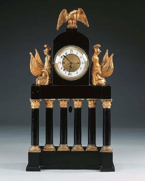 OROLOGIO VIENNESE DA TAVOLO IN LEGNO DIPINTO E DORATO, SECOLO XIX,