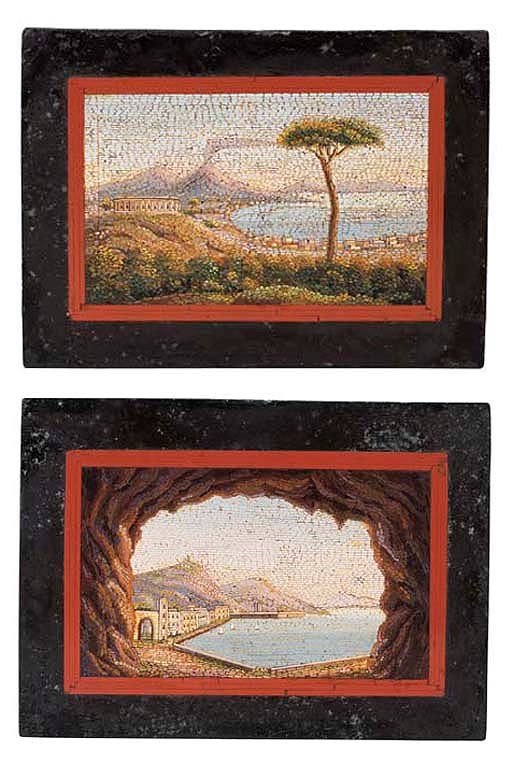 COPPIA DI MICROMOSAICI DECORATI IN POLICROMIA
