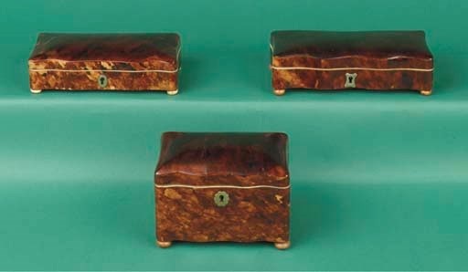 (4) Two Dutch tortoiseshell spoon boxes and a Dutch tortoiseshell teacaddy